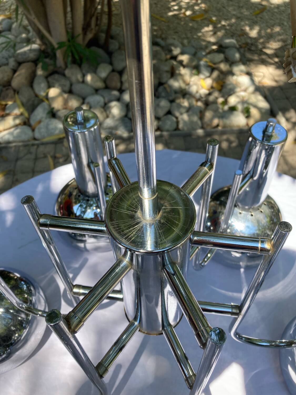 6-lamp vintage 70'S chrome pendant light