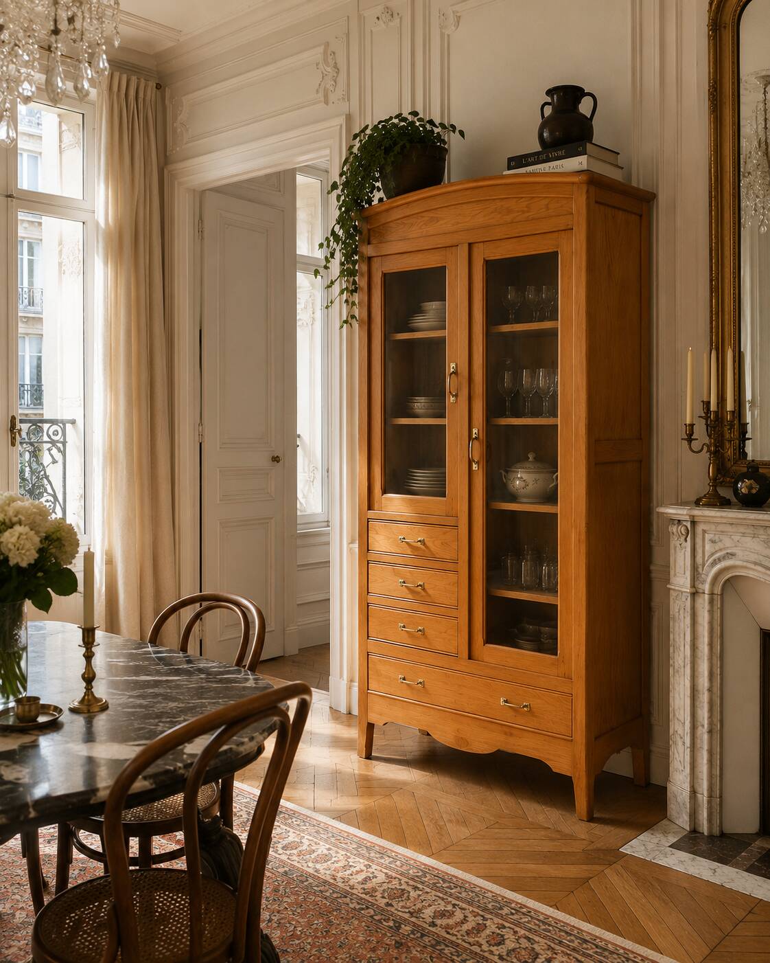 Parisian hotel glass-fronted wardrobe chest of drawers from the 1930s.