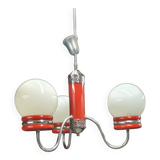 Italian opaline three-ball pendant light, targetty style, 1960s to 70s, very good condition, h70x46