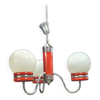 Italian opaline three-ball pendant light, targetty style, 1960s to 70s, very good condition, h70x46