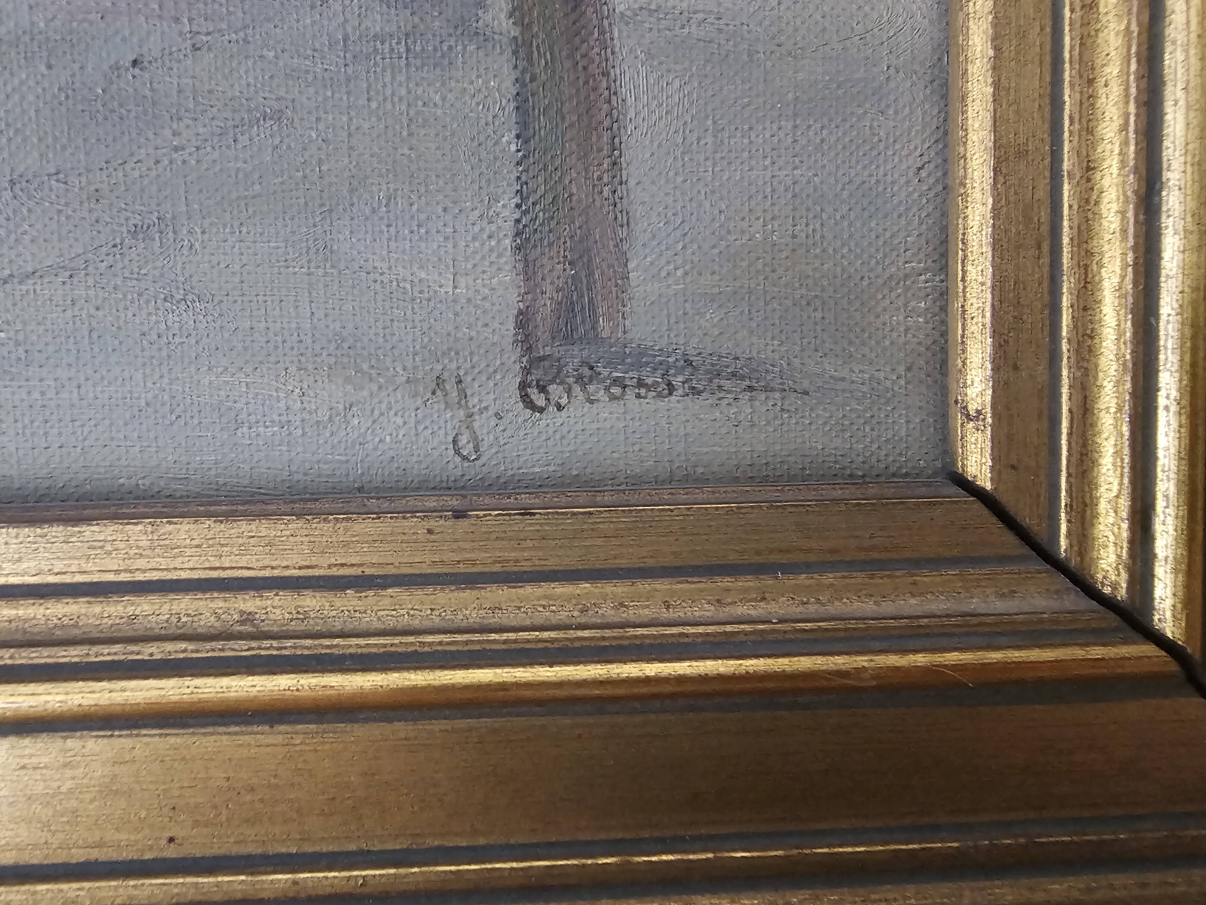 Oil on Canvas Landscape The Old Canals of Bruges - Signed Glossier