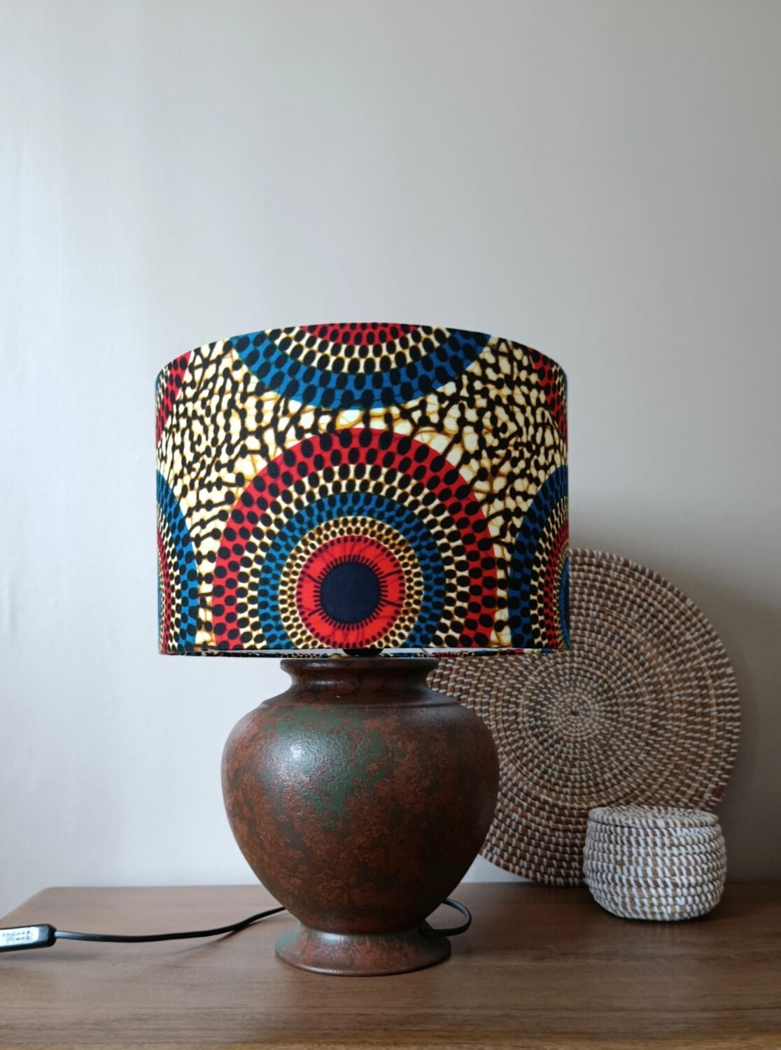 Copper metal floor lamp, chic ethnic wax lampshade.