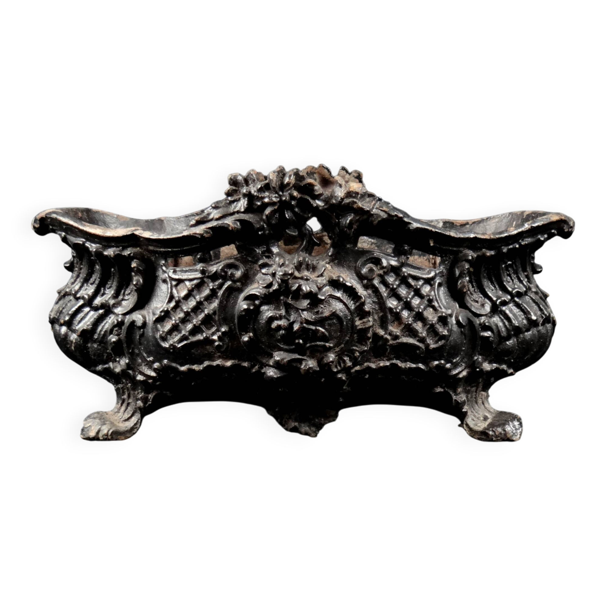 Antique black cast iron planter from the late 19th century Rocaille style