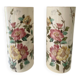 Roller vases in earthenware with floral decoration of wild rose, circa 1930–1950.