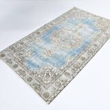 4x7 Sky Blue Classic Pattern Vintage Persian Rug, 113x201Cm