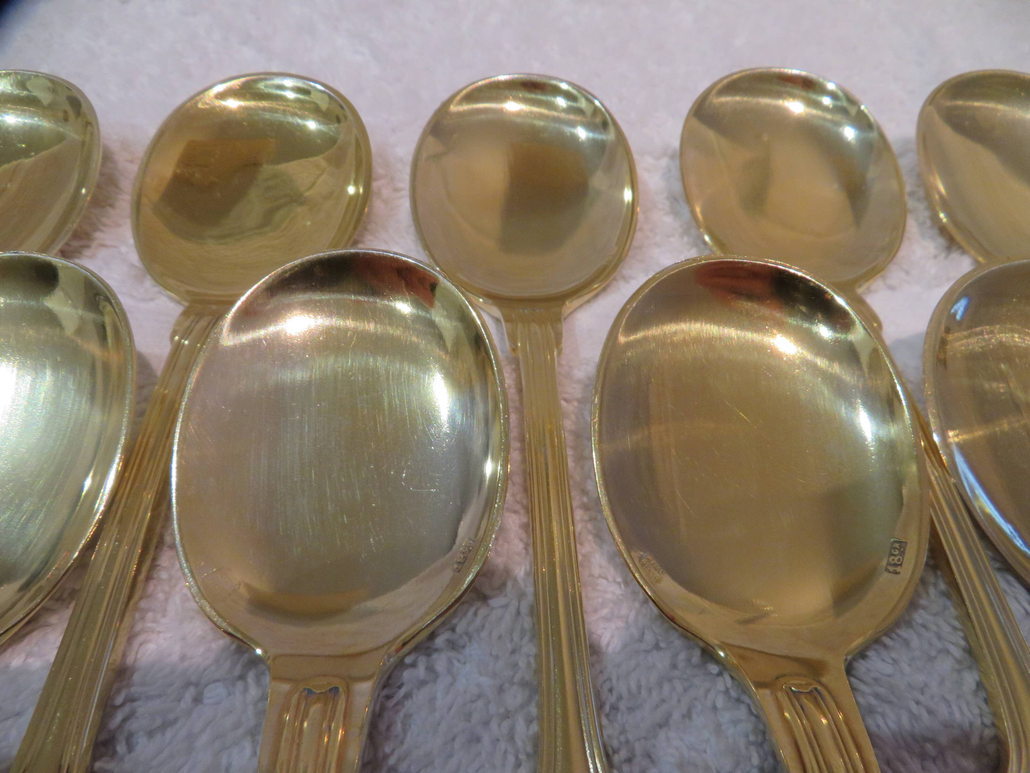 12 gold metal ice cream scoops with net decoration 14.6cm