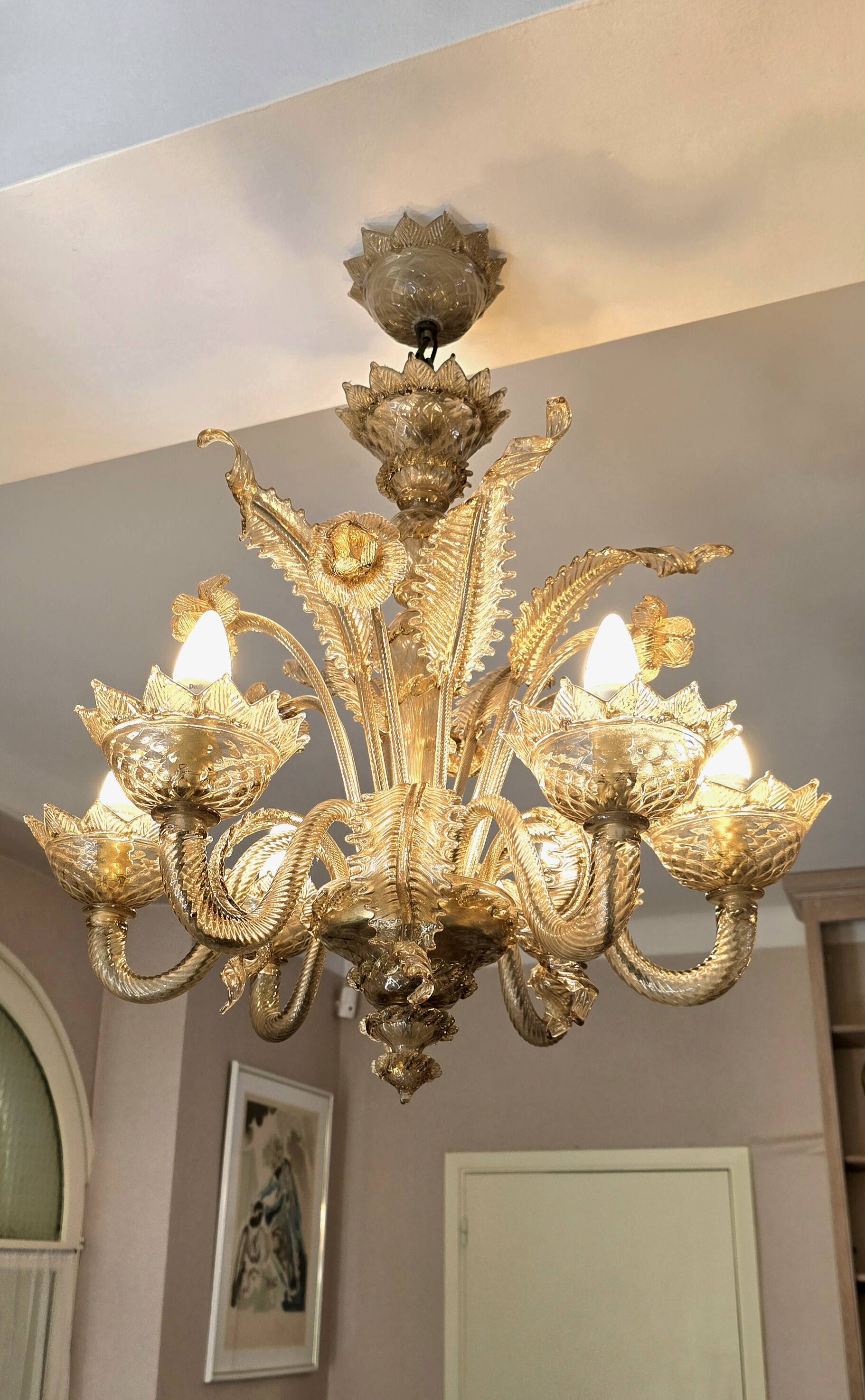 Murano glass chandelier, 6 arms, early 20th century