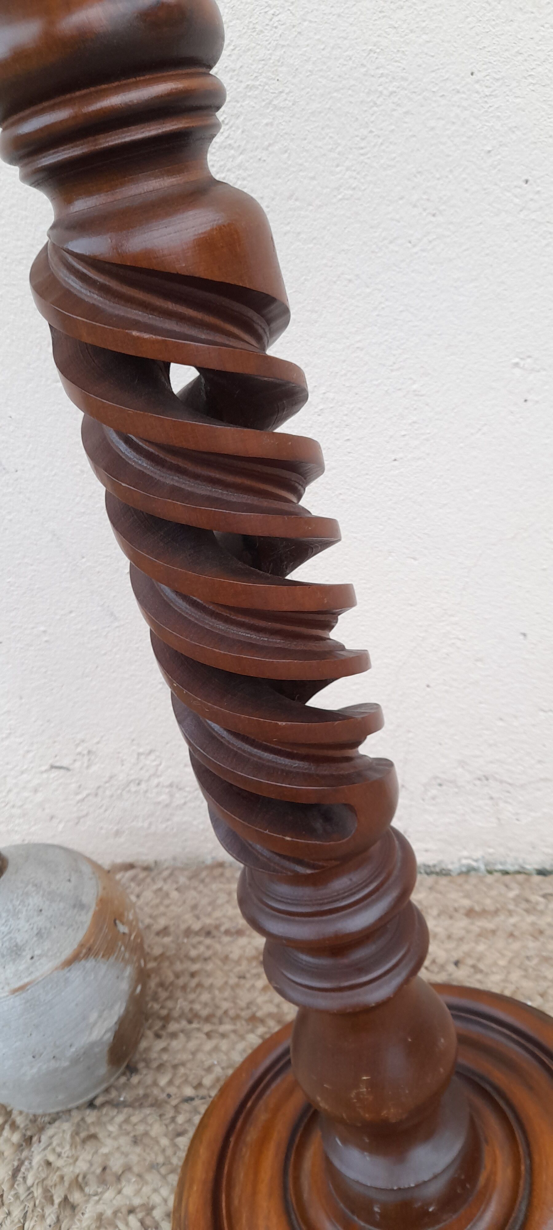 Column in walnut wood twisted in hollow, rustic vintage 60's years height 70 cm