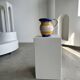 Large blue and yellow hand painted carafe H:20cm