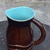 Cruche, pichet, pl france, poet laval, ondule, vintage 1950 en céramique émaillée, marron, turquoise