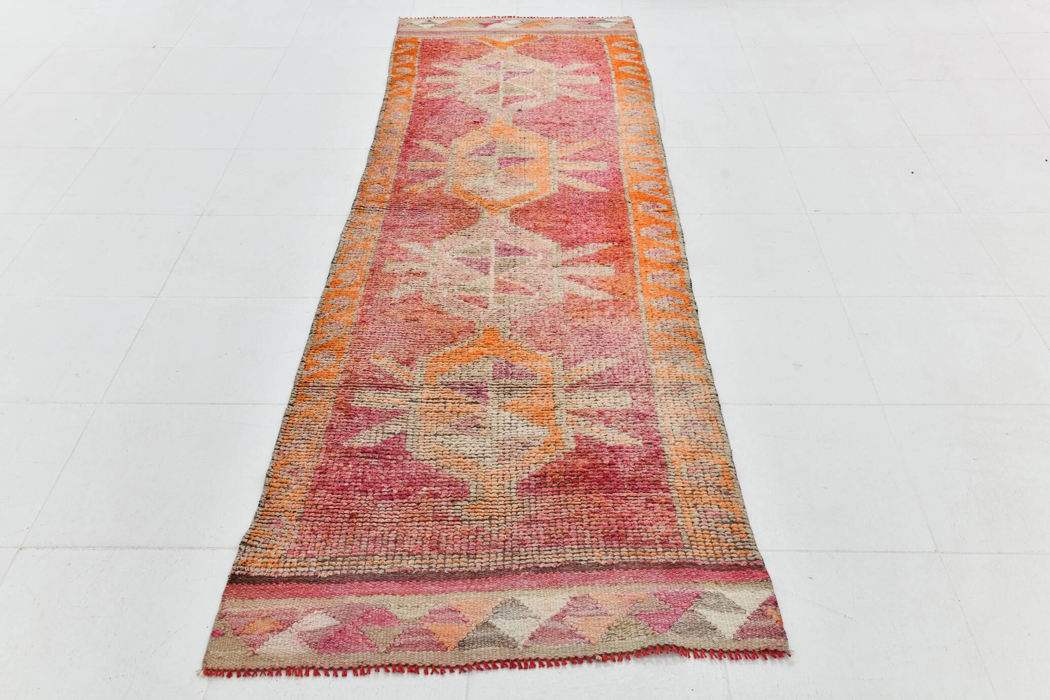 3x10 Turkish Red & Orange Vintage Runner Rug, 90x295Cm