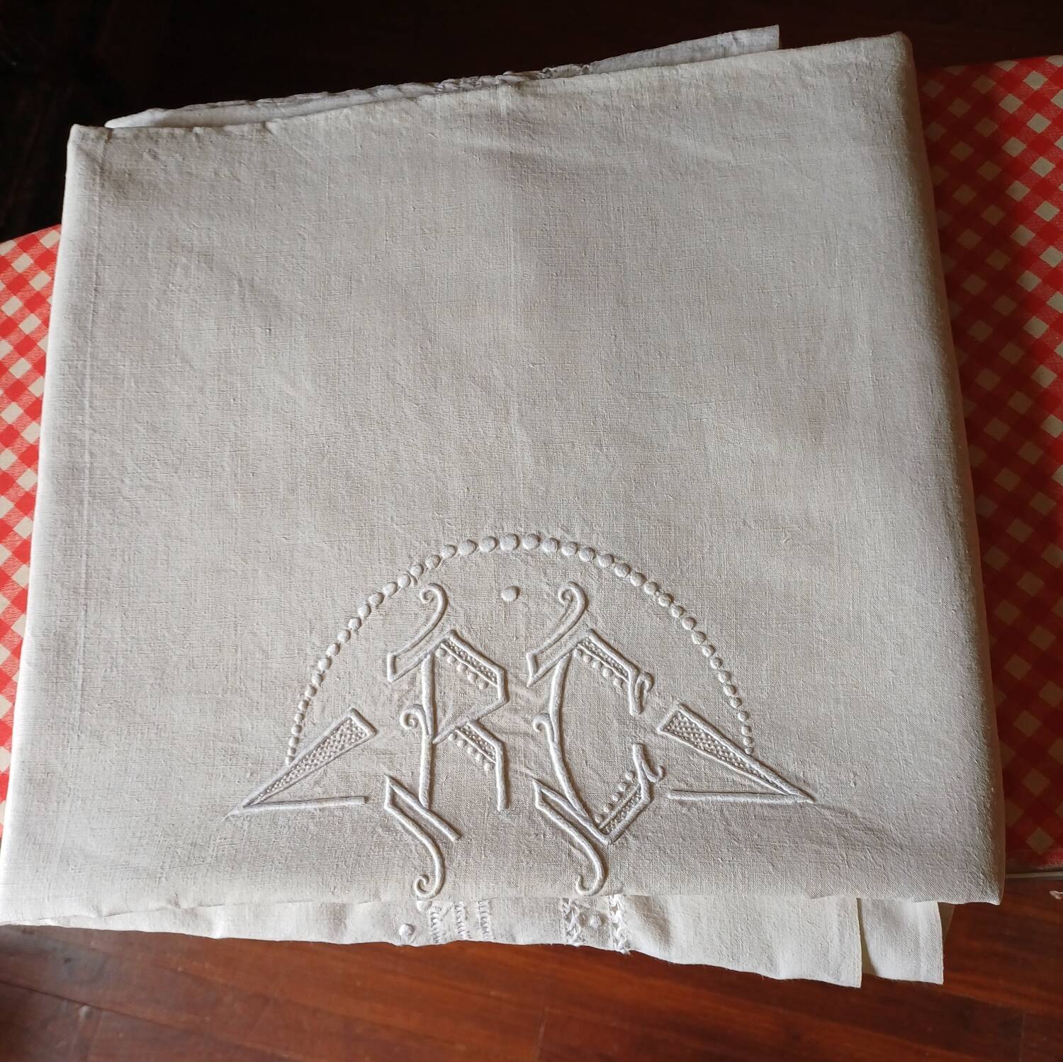 Old large linen and cotton sheet