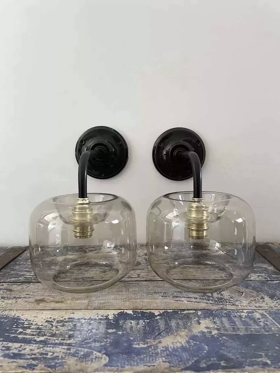 Pair of smoked glass wall sconces