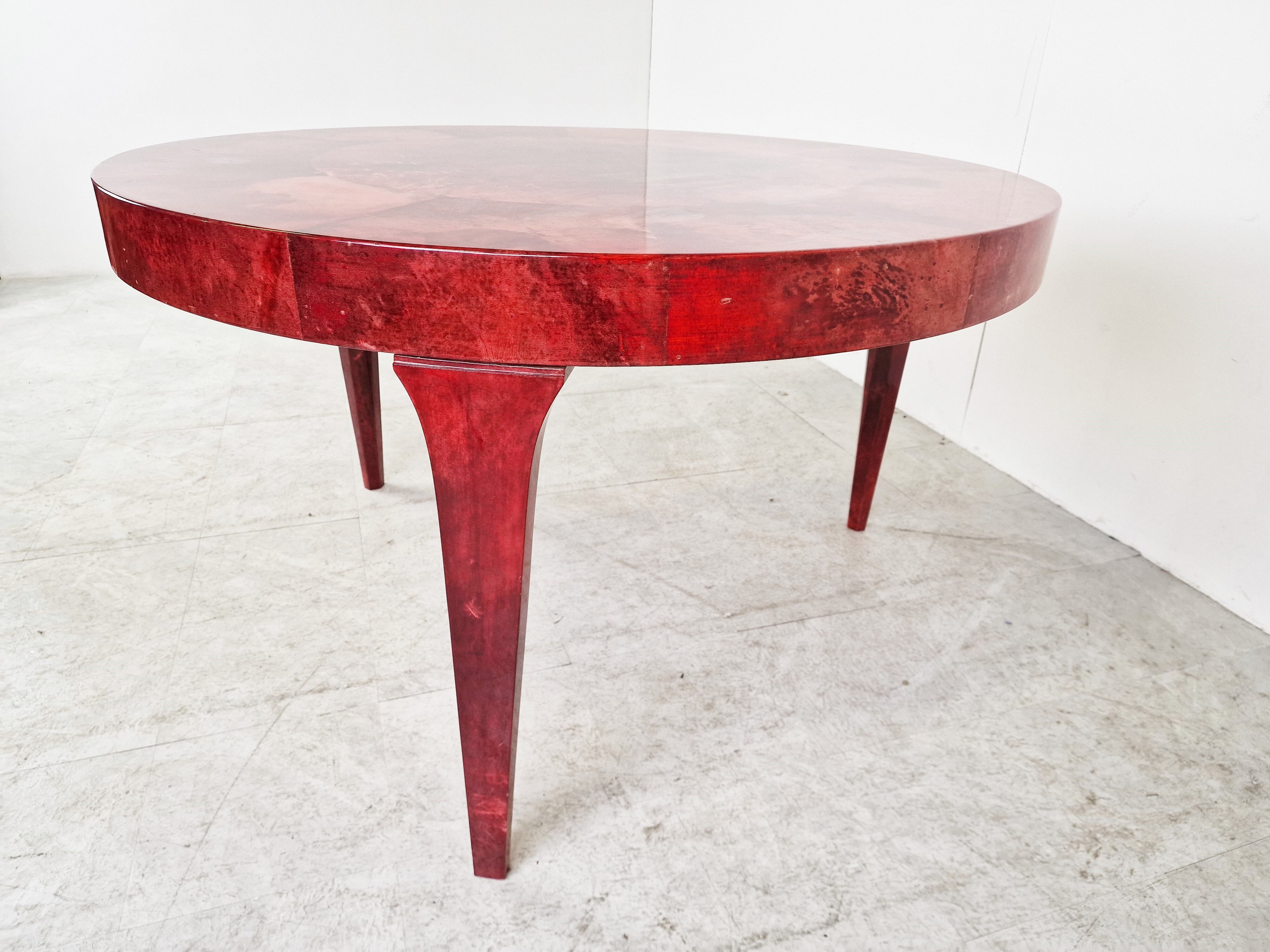 Italian red lacquered Goatskin / Parchment dining table by Aldo Tura, 1960s
