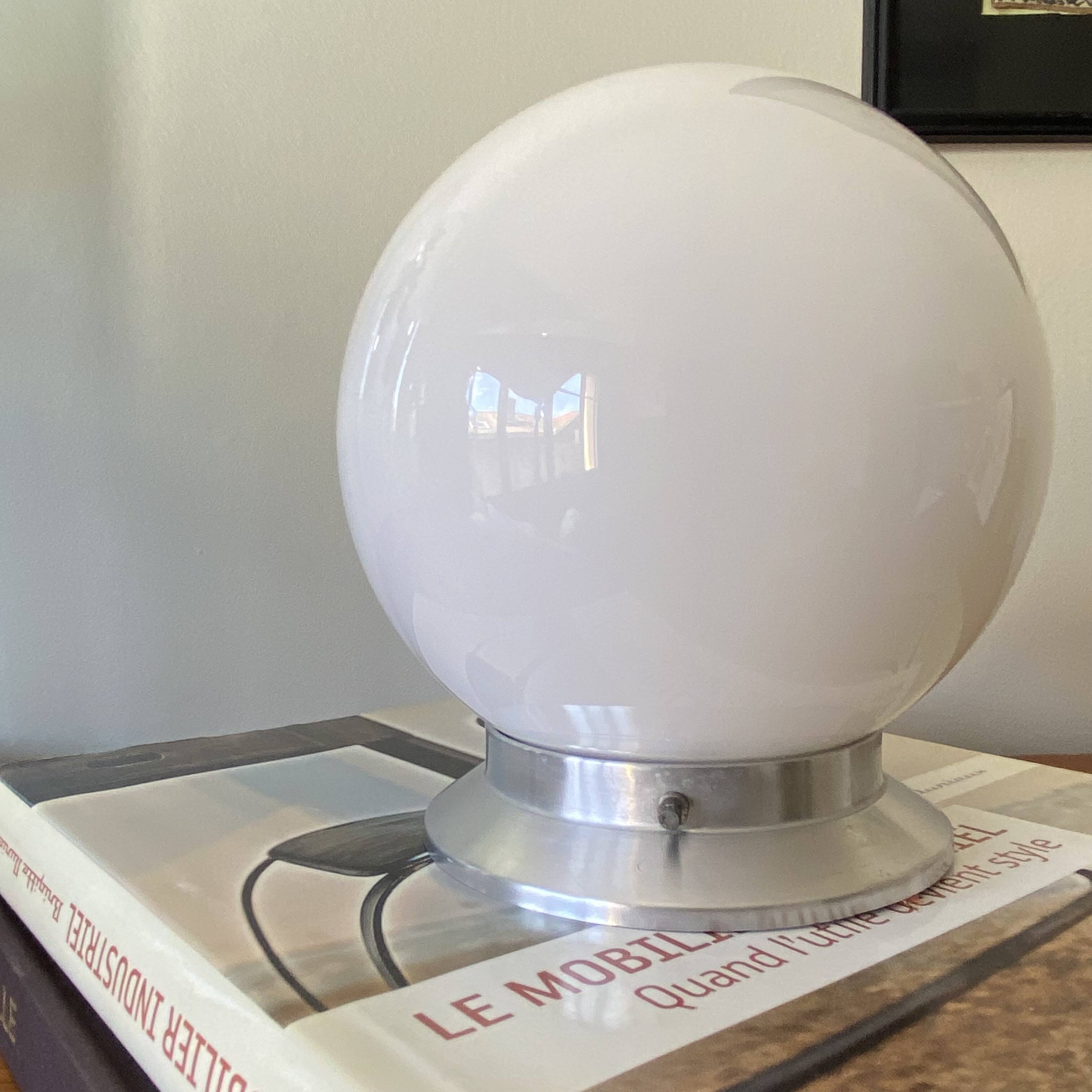 Ceiling light or wall light with white opal glass globe, 15 cm, aluminium rose.