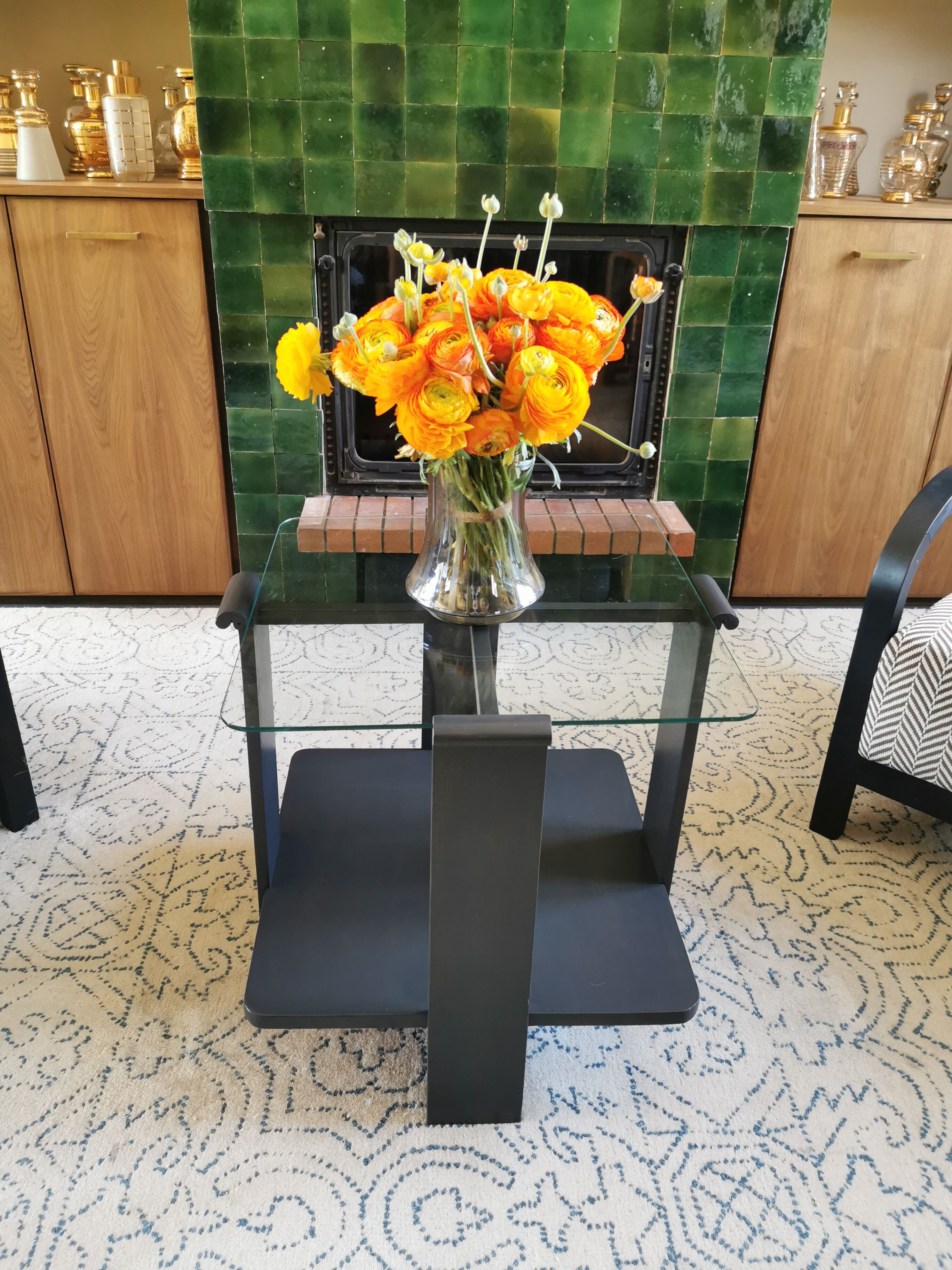Art deco coffee table in wood and glass