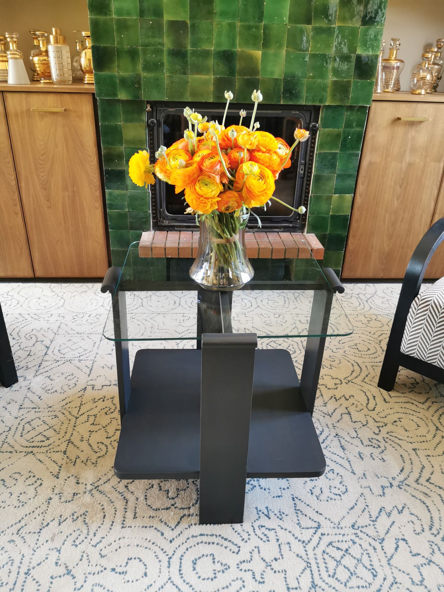 Table basse art déco en bois et verre