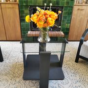 Table basse art déco en bois et verre