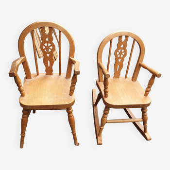 2 solid wood children's armchairs