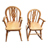 2 solid wood children's armchairs