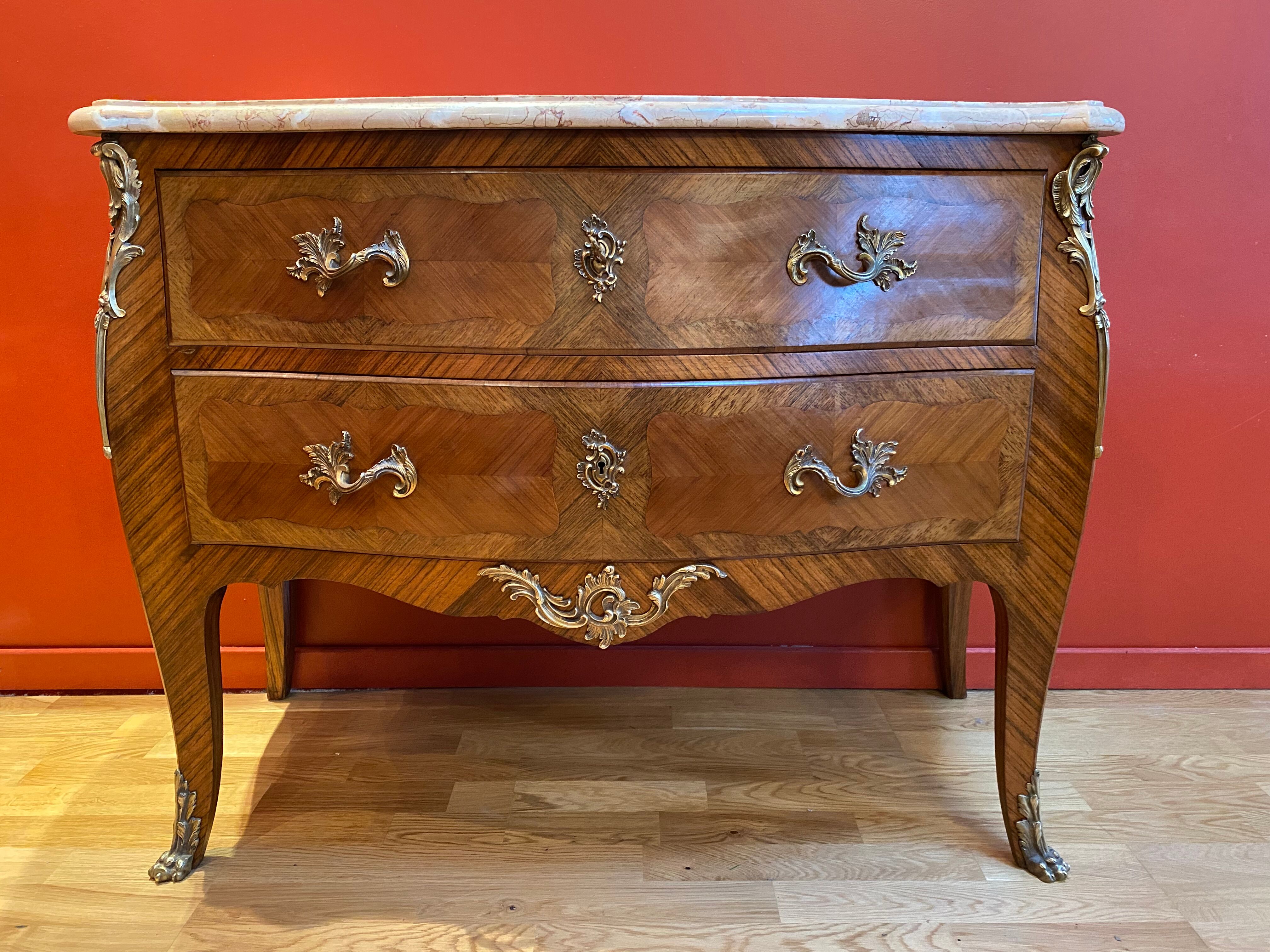 Louis XV style chest of drawers inlaid rosewood