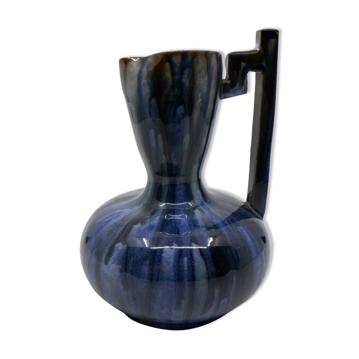 Blue ceramic pitcher