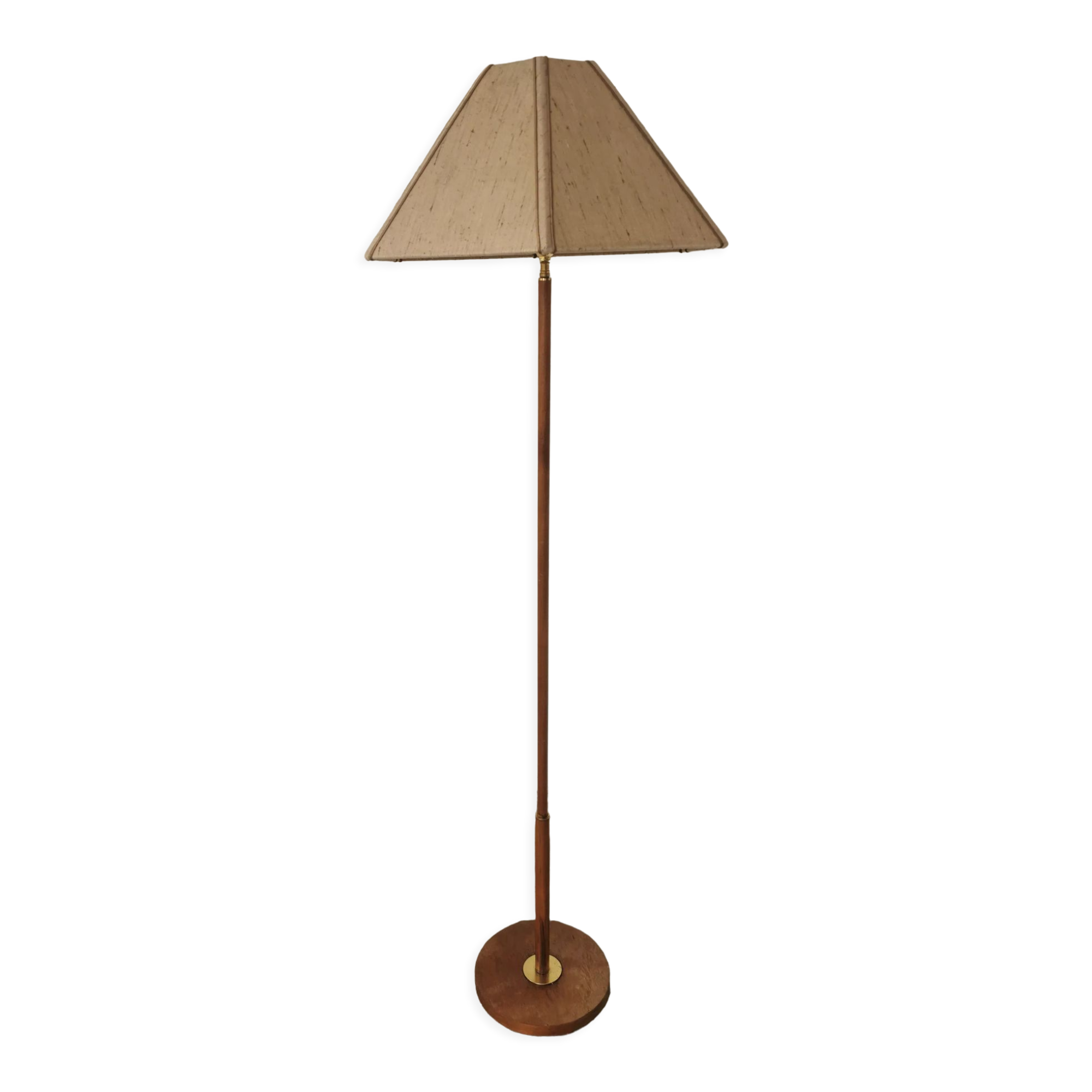 Scandinavian floor lamp 1960, wood and brass