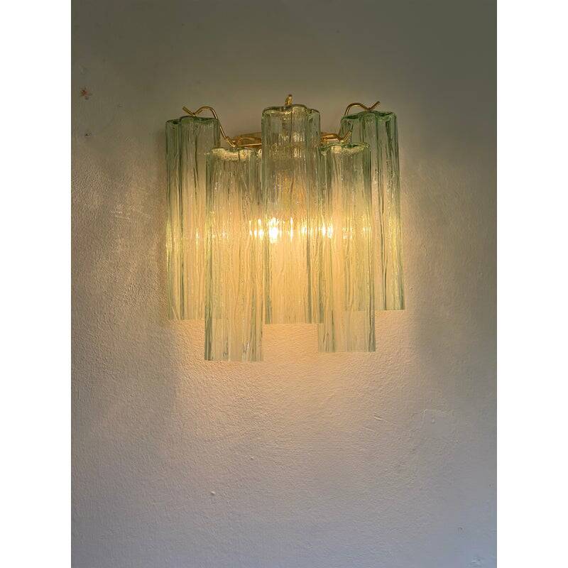 Italian Wall Light Green “Tronchi” Murano Glass Wall Sconce