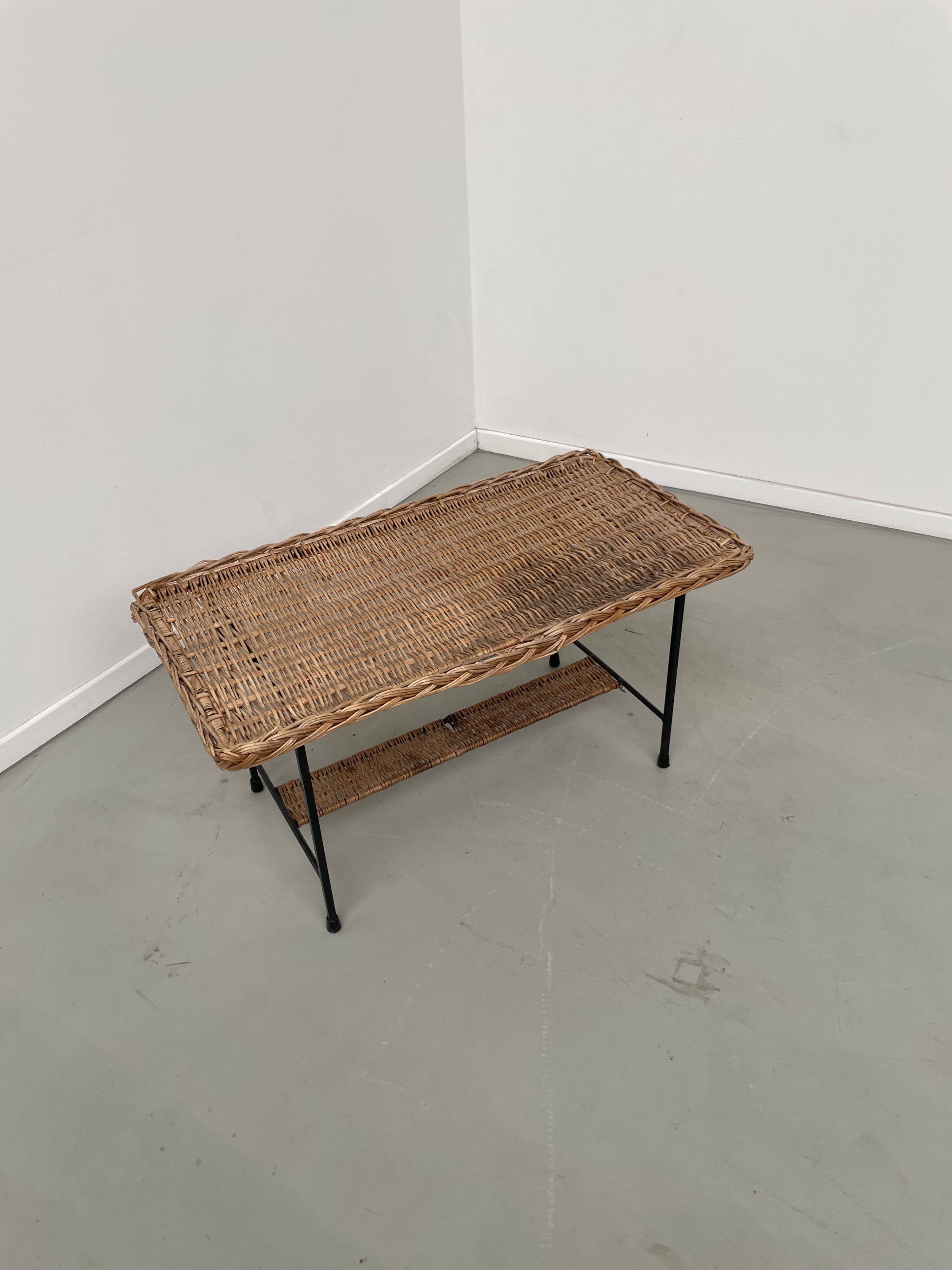 Woven wicker and metal coffee table 1960
