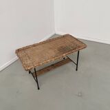 Woven wicker and metal coffee table 1960