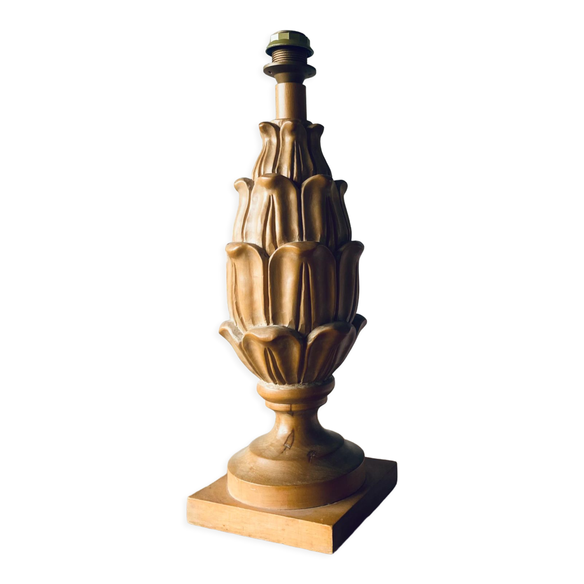 Large carved wooden lamp