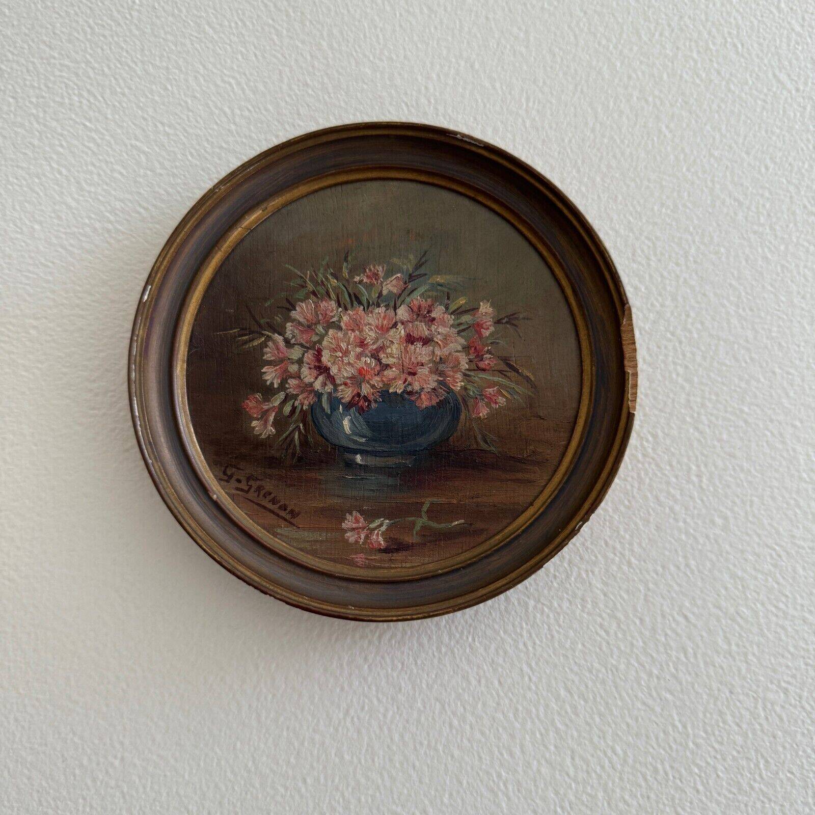 Round miniature by G. Grenon, bouquet of flowers, early 20th century