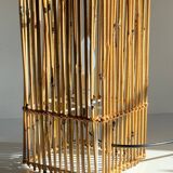 Vintage Wood and Wicker Cube Lamp