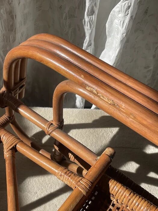 Mid-century adjustable rattan lounge chair with retractable footrest, Japan