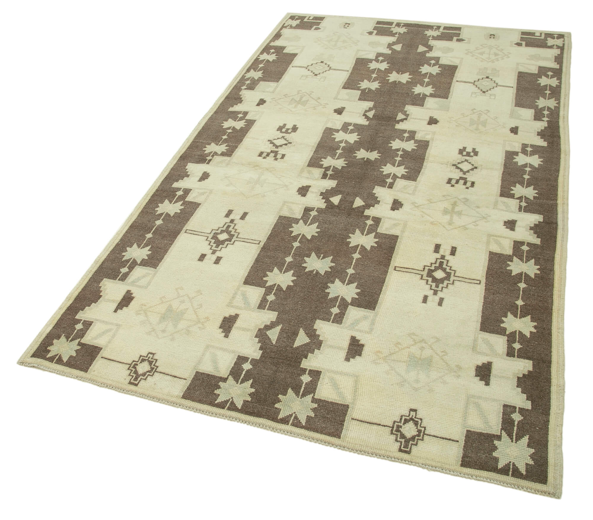 1960s handmade oriental beige rug 127 cm x 227 cm