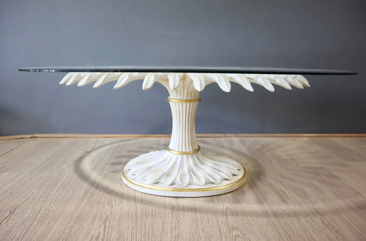 Oval coffee table "palm tree" in metal and glass