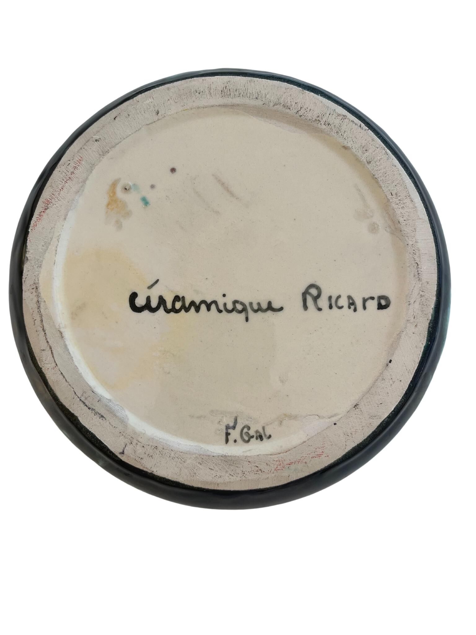 Ricard ceramic ashtray, signed F.Gal, France circa 1970