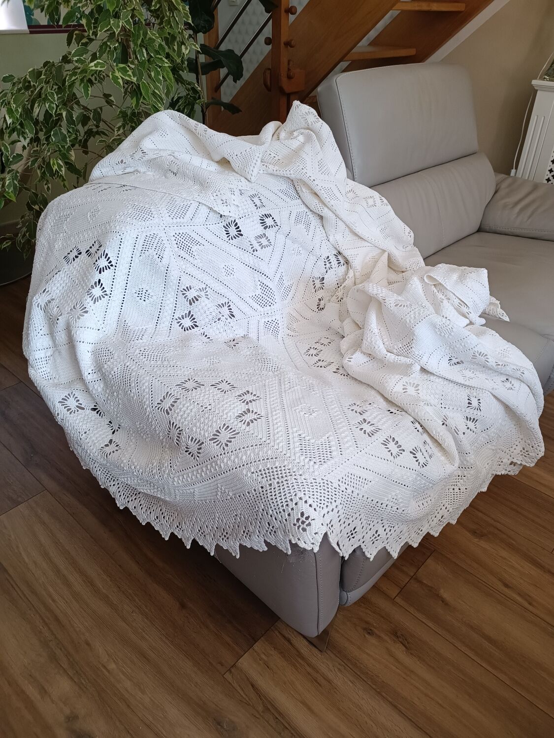 Hand crocheted bed cover or plaid