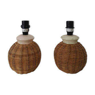 Paire de lampes de chevet en rotin
