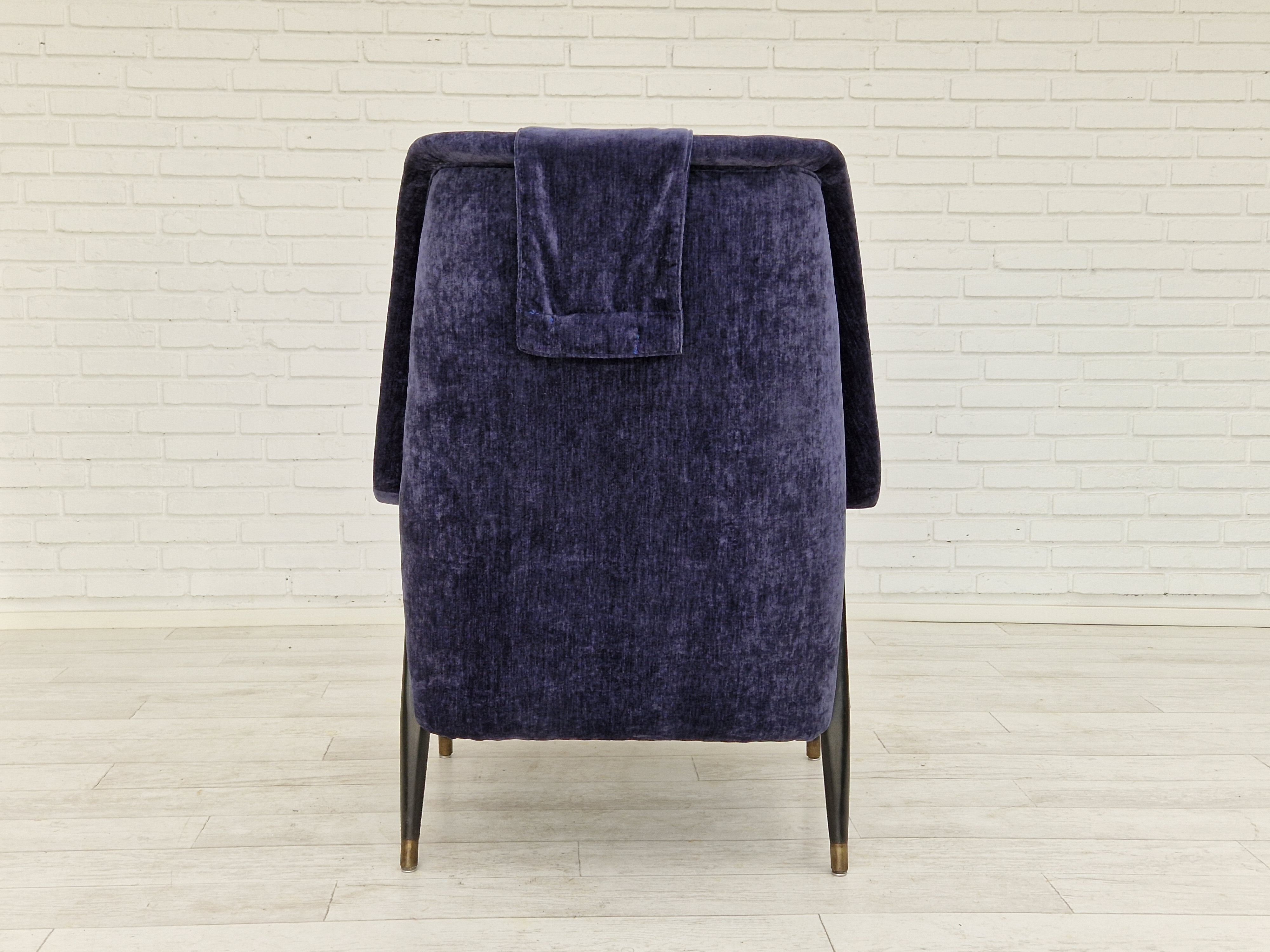 1960s, Swedish design, refurbished high-back armchair, vintage velour