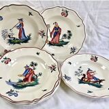 6 anciennes assiettes creuses à soupe decor au chinois Sarreguemines
