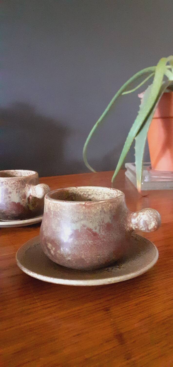 Vintage stoneware coffee set from the 60s, Maine Sars Pottery