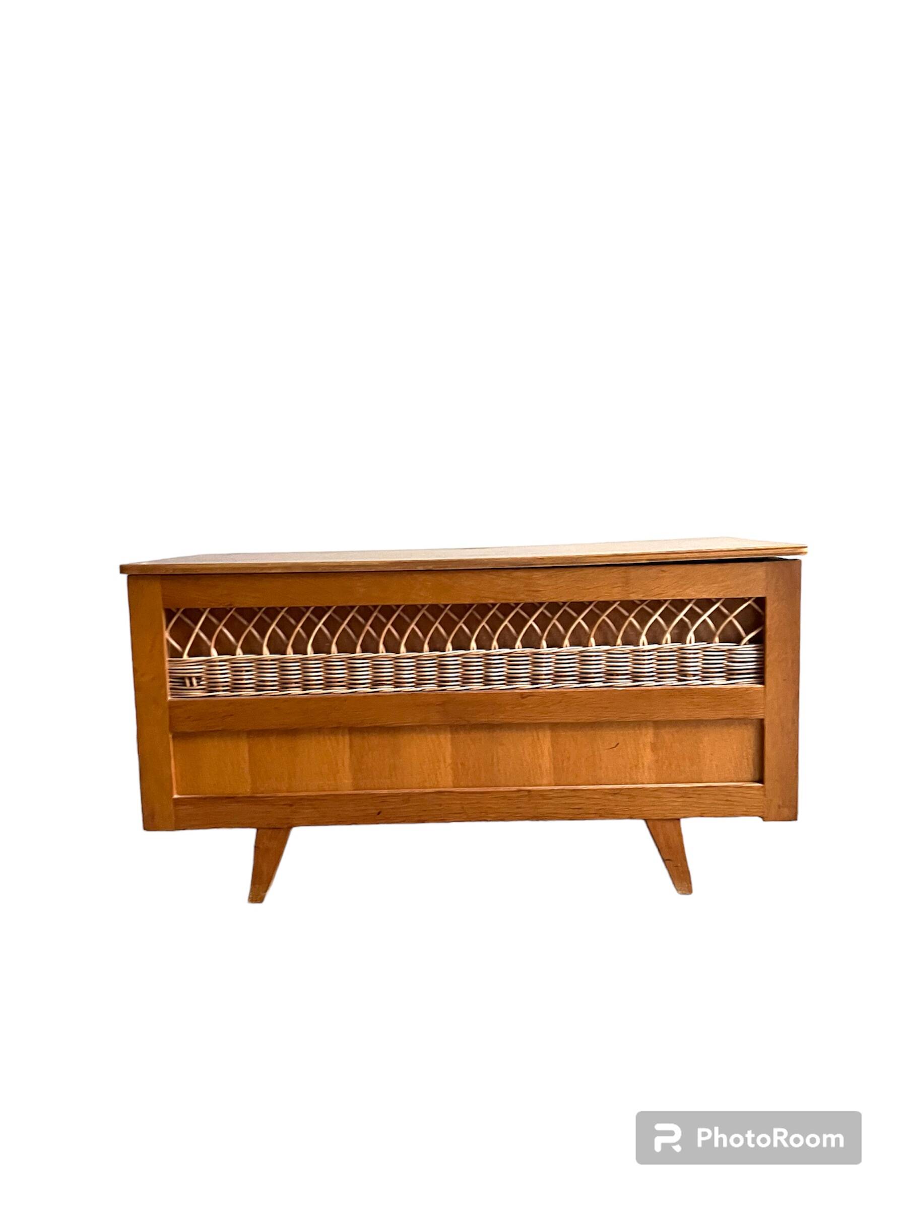 Wooden and rattan chest