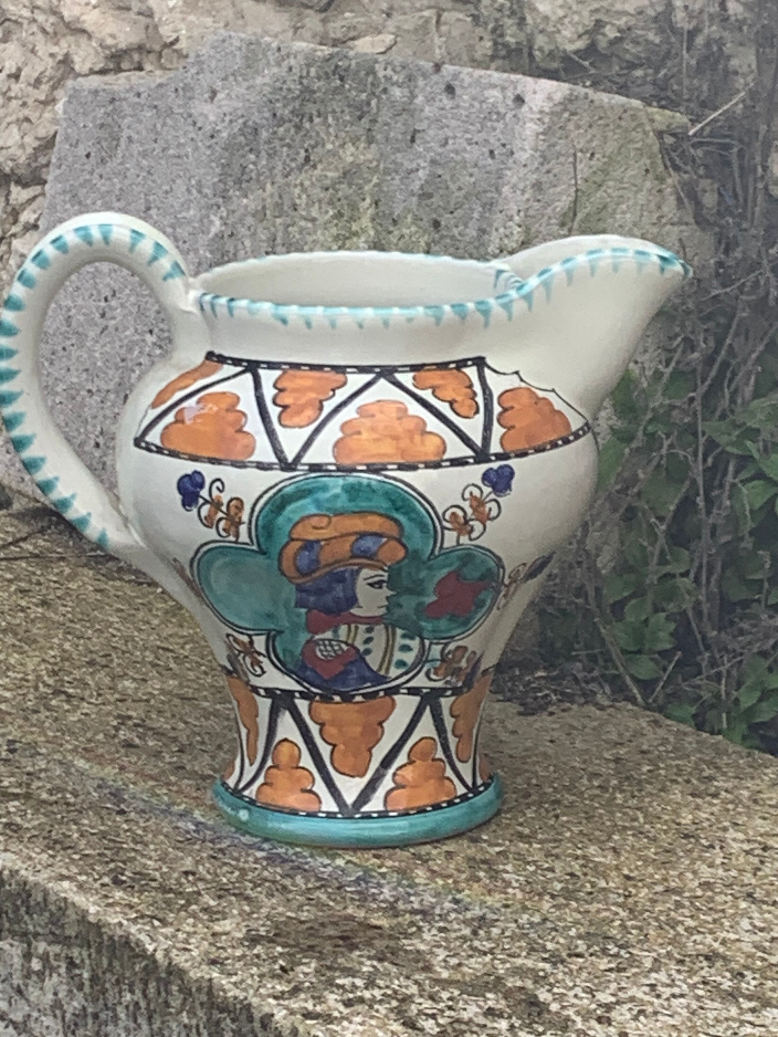 Glazed ceramic jug pottery Orvieto made in italy vintage