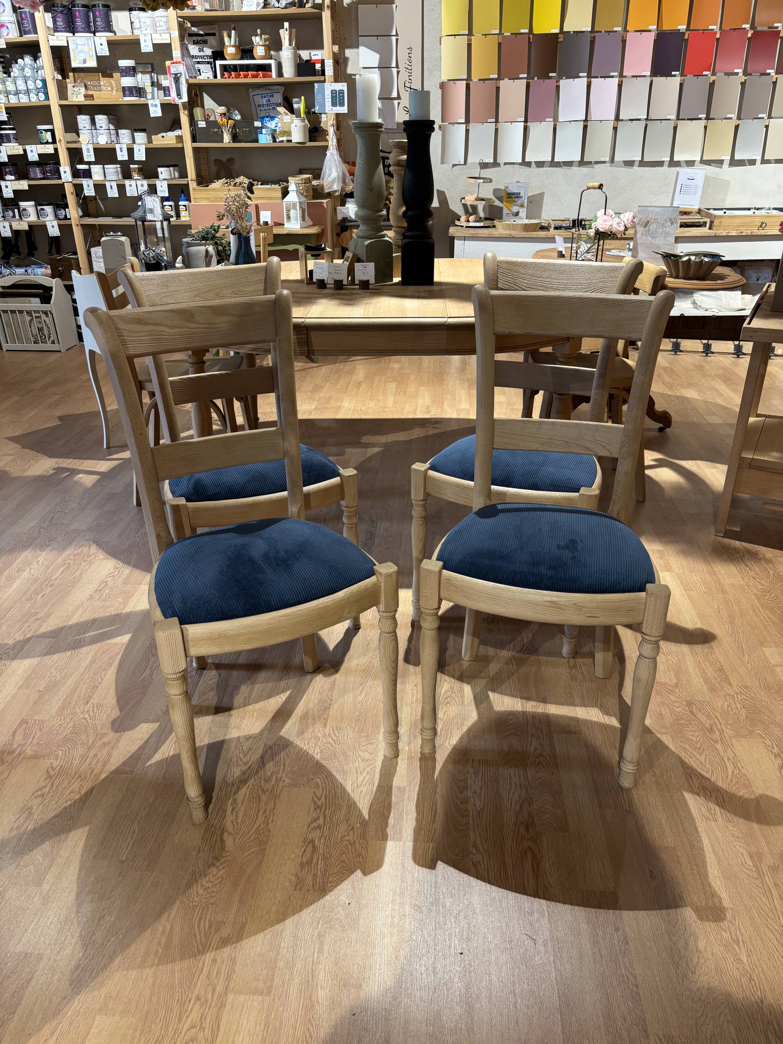 4 chairs with midnight blue velvet seats