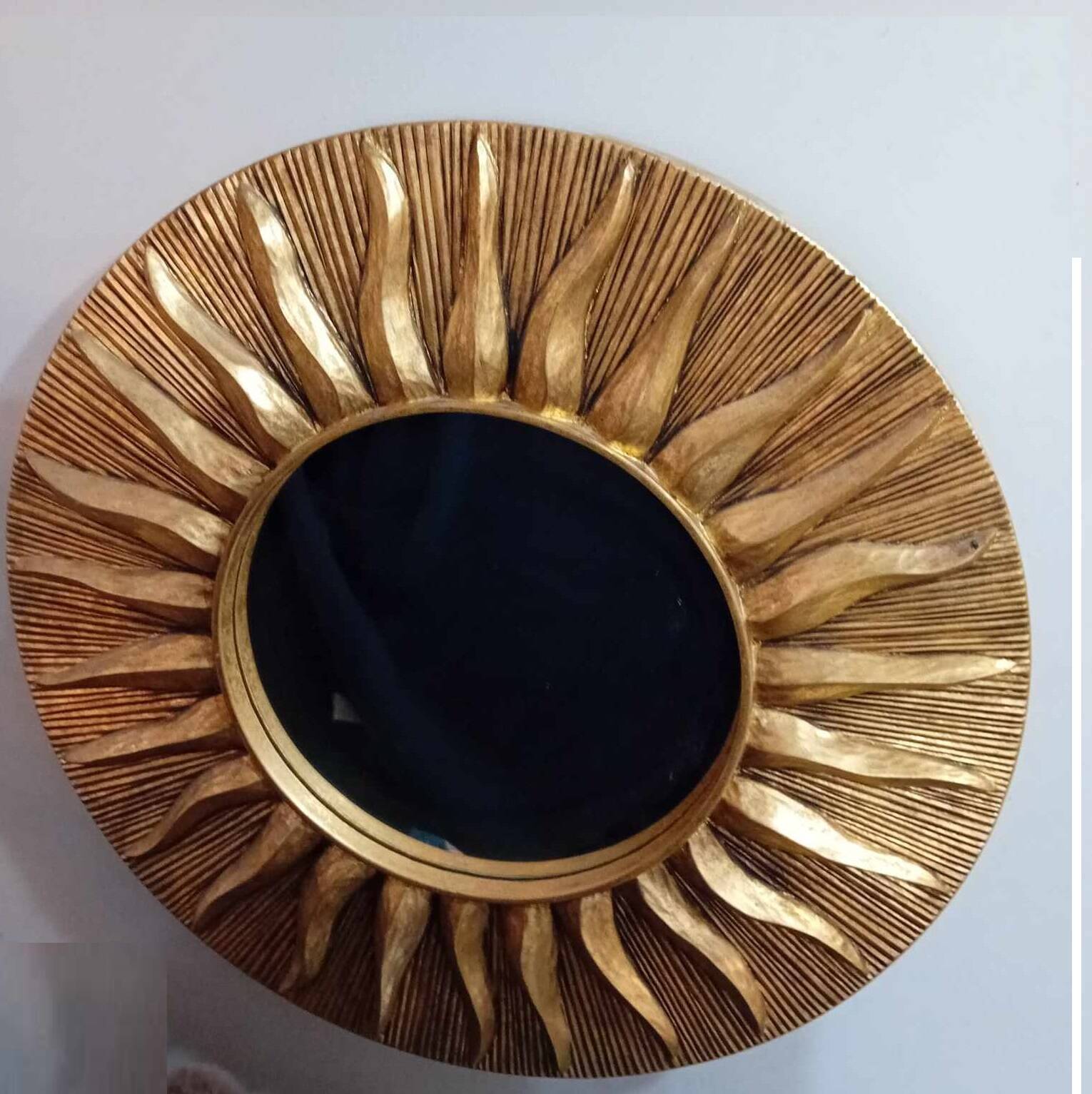 Sun mirror in gold-leaf resin from the 70s