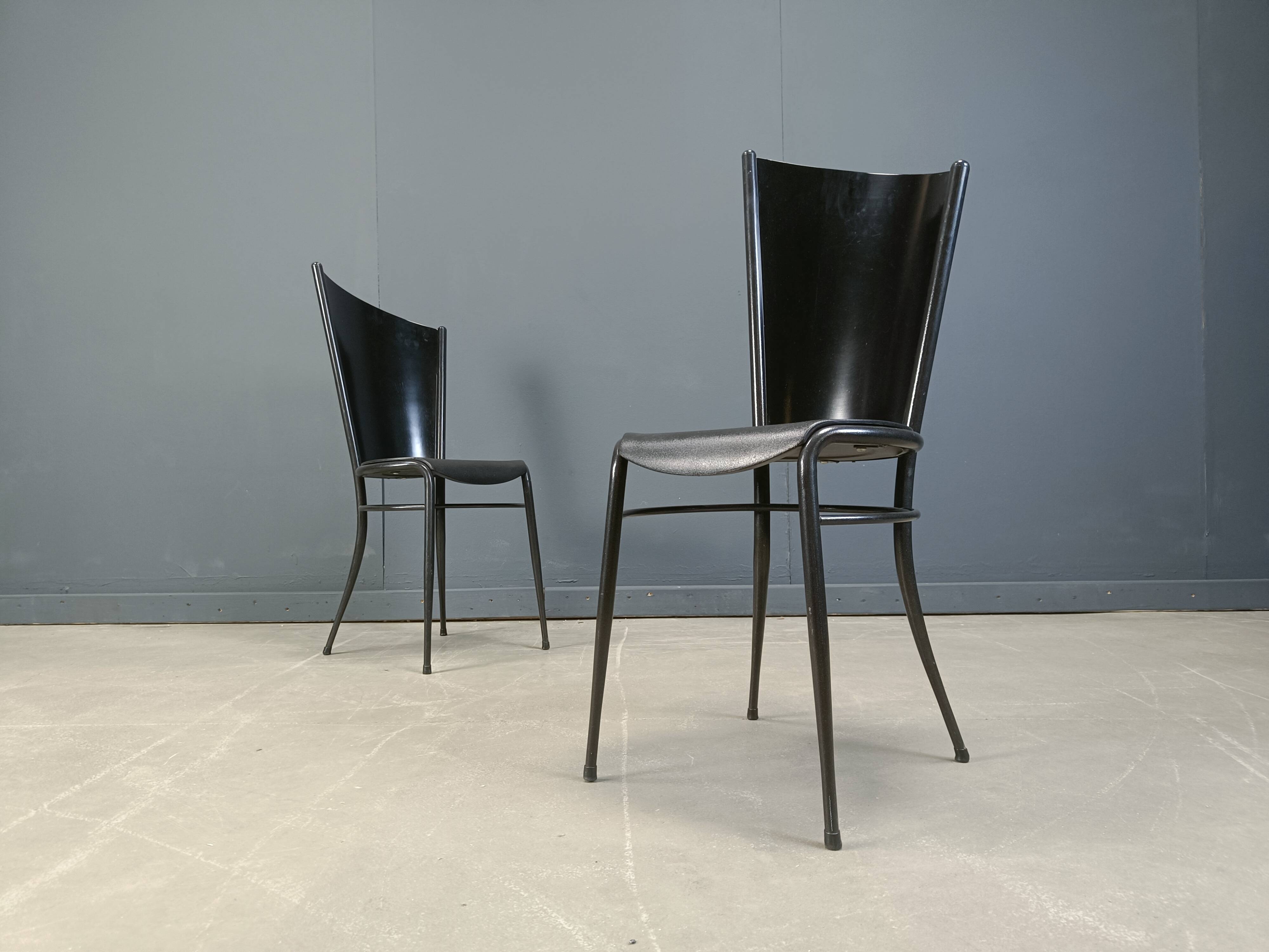 Post modern wooden dining chairs, 1980s - set of 10