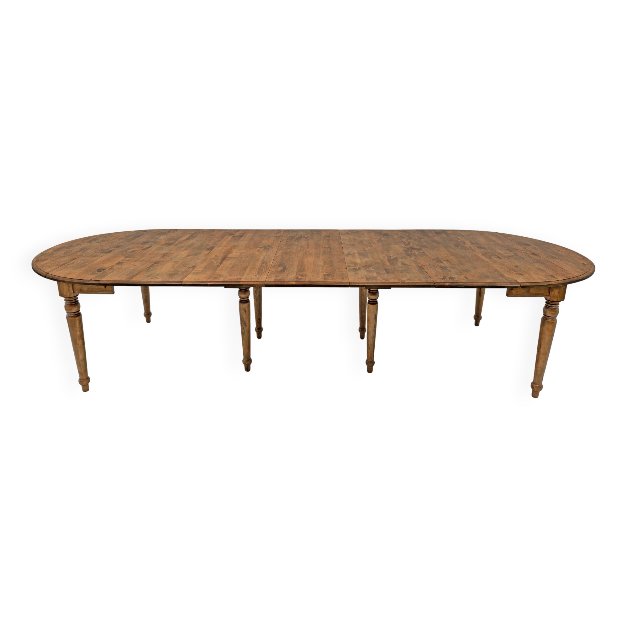 19th Century Tuscan Elm Extendable Round Dining Table with Five Leaves