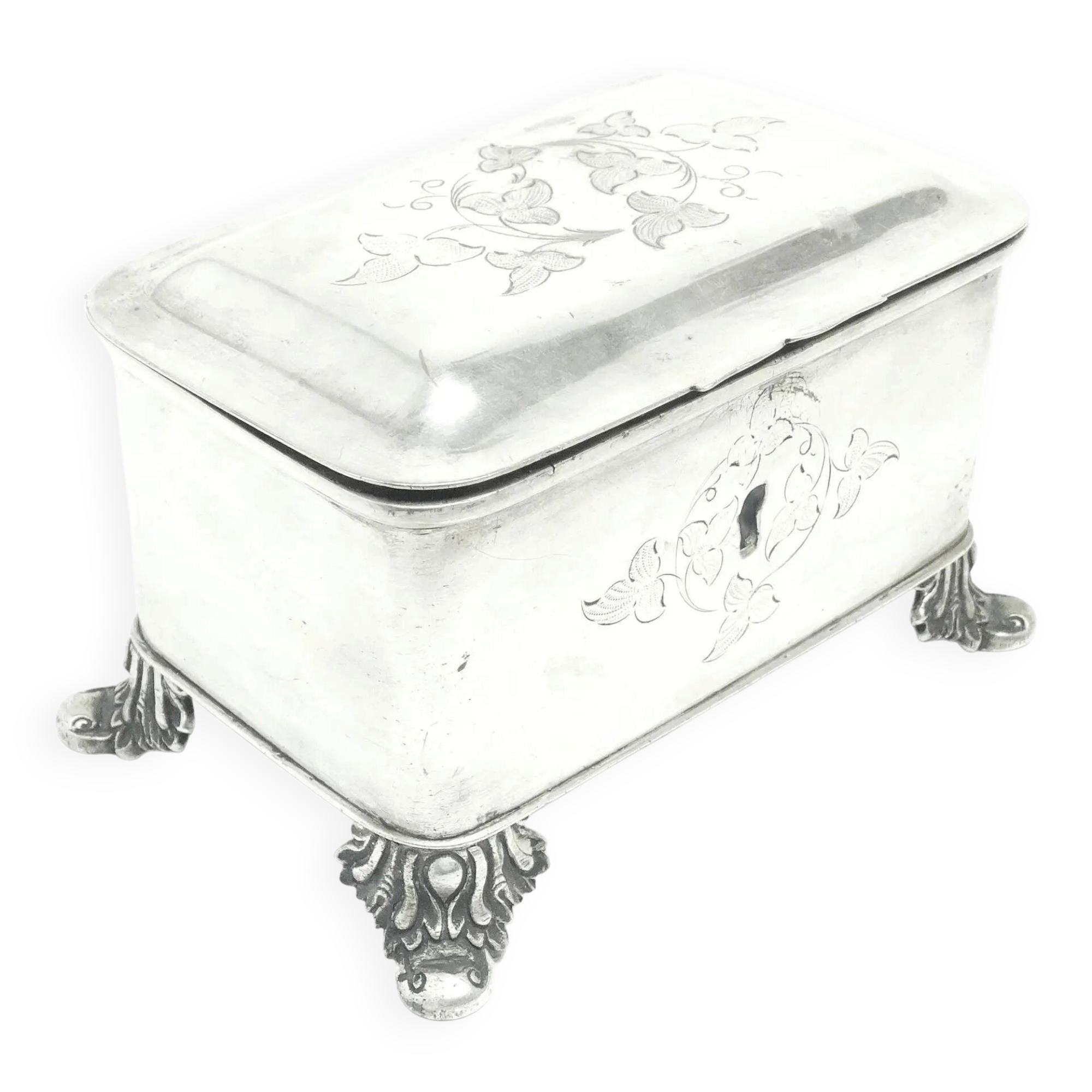 Biedermeier sugar bowl, silver-plated brass, Poland, 1920s