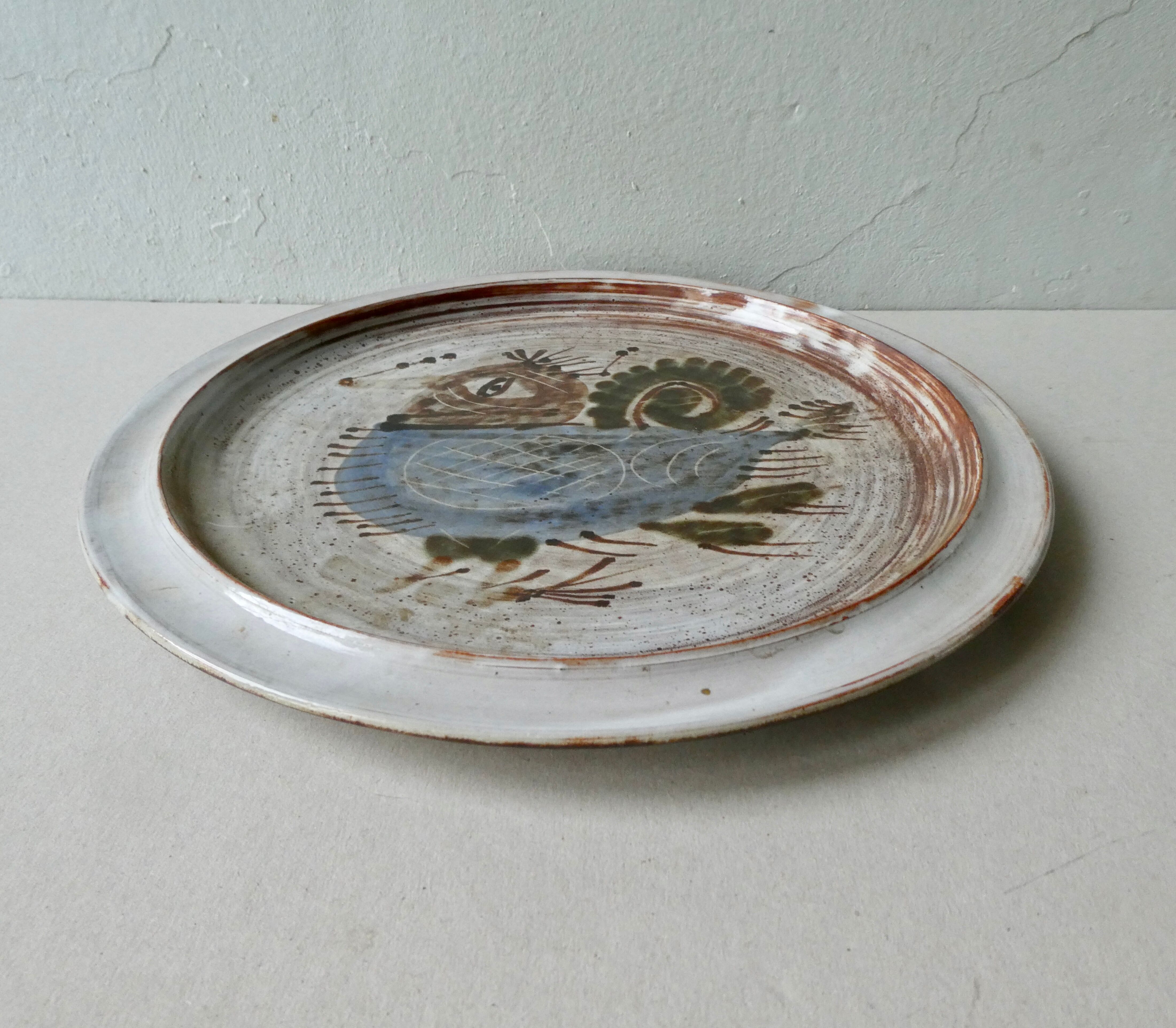 Ceramic plate by Michel Barbier, Vallauris, 50s